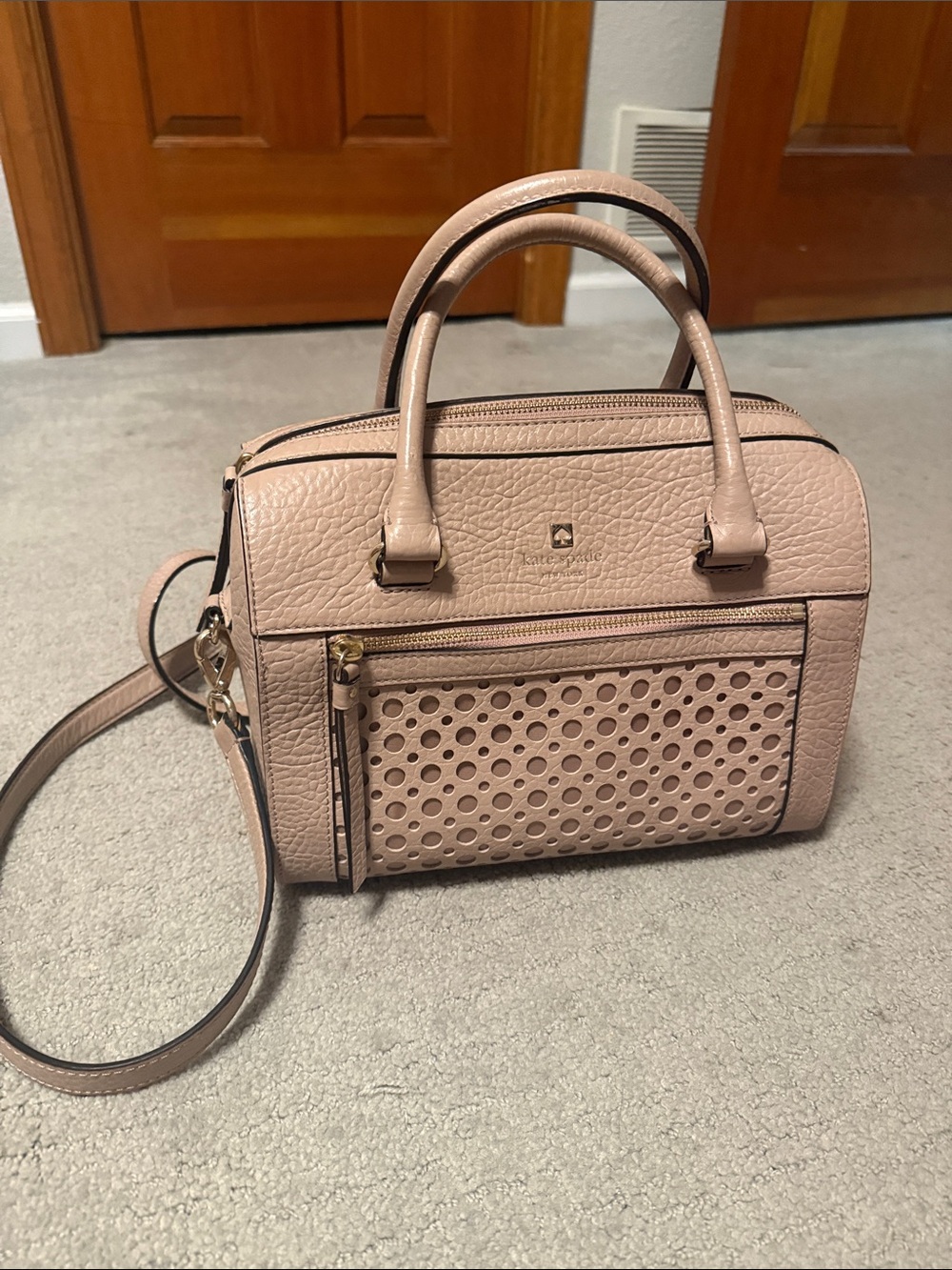 kate spade blush pink perforated dome crossbody satchel